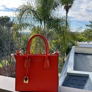 Michael Kors Red Satchel Structured Leather Charm